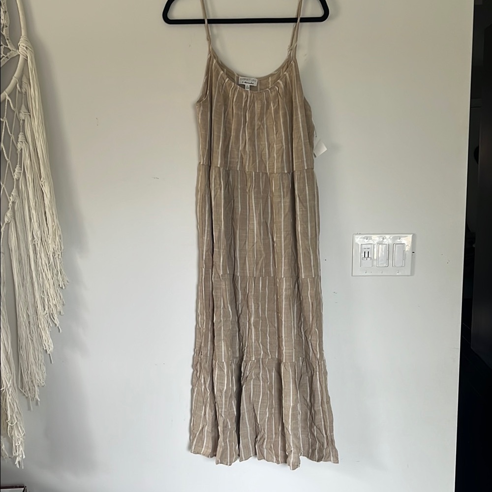 Beige Striped Maxi Dress